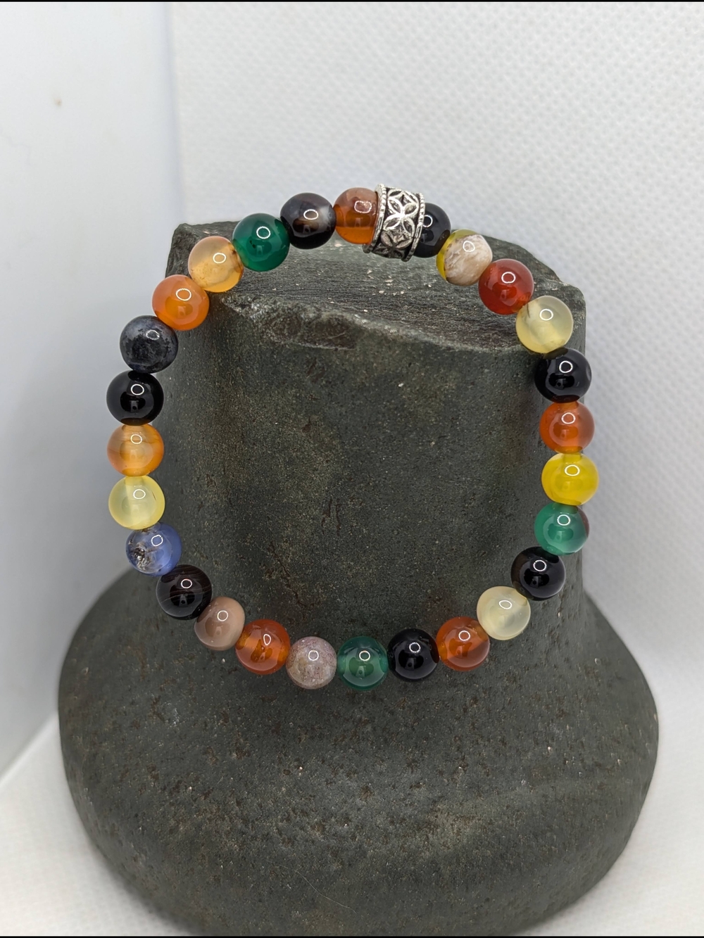 Hand Crafted Multicolor Beaded Bracelet with Silver Accent